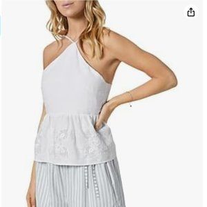 JOIE White Embroidered Smocked Spaghetti Strap Halter Peplum Top